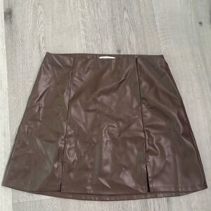 Elegant Brown Faux Leather Mini Skirt